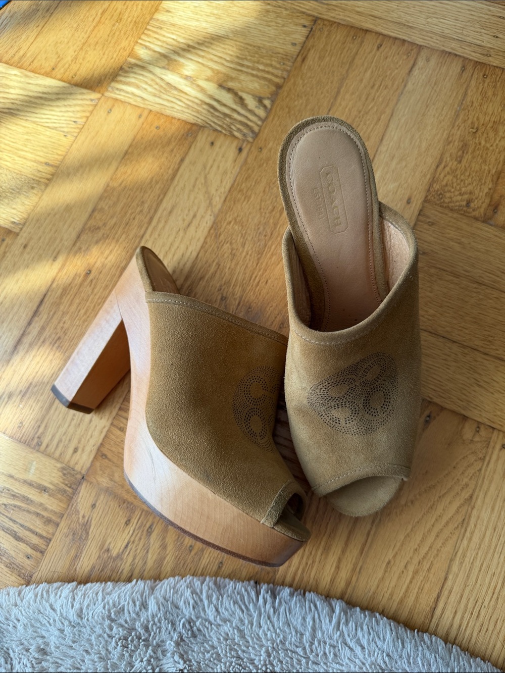 COACH Janett leather peep toe platform mule heels 8B